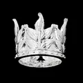 Detailed close-up of silver leaf crown cake topper with intricate beaded metal base - Silver