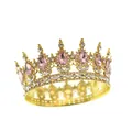 Couronne baroque dorée ornée de cristaux roses en goutte et strass brillants - Base Or Goutte Rose