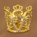 Mini gouden kroon van legering met hartmotieven en fonkelende witte strass - Hart Stijl (HG-025) / Goud