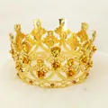 Goldenes rundes Tortenkronen-Ornament mit bernsteinfarbenen Strasssteinen und Blumen - Gold mit Goldener Blume (HG-033)