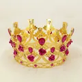 Goldene Krone mit rosa Rosen und Tropfensteinen für Geburtstage und Partys - Gold mit Magenta Blume (HG-033)