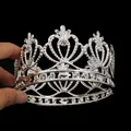 Silver crown headpiece with hollow metal frame and sparkling rhinestones for formal events - Silver (HG-021)
