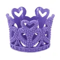 Detailed view of mini purple alloy crown with hollow heart patterns and beaded texture - Purple