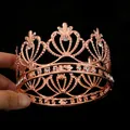 Elegant rose gold crown tiara with heart patterns and sparkling rhinestones for parties - Rose Gold (HG-021)