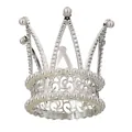 Silver alloy mini crown with white pearls and ornate metal carving for hair decoration - Three-Point Classic Style (HG-134 Silver)