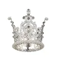 Elegant mini silver alloy crown with sparkling rhinestones and white pearls for cakes - Hollow European Style (HG-135 Silver)