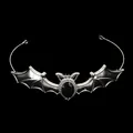Gothic bat headband with black gemstone, vintage alloy tiara for Halloween parties - Antique Silver Black (HG-012 Antique Silver+Black)