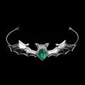 Gothic bat wing headband with central green gemstone for Halloween party costume - Antique Silver Emerald Green (HG-012 Antique Silver+Lake Blue)