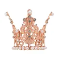 Rose gold mini crown hair accessory featuring white pearls and sparkling rhinestones - Hollow European Style (HG-135 Rose Gold)