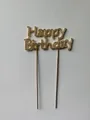 Decoración de pastel Happy Birthday en metal dorado con diamantes de imitación - Feliz Cumpleaños / Dorado