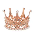 Elegant rose gold crown with white pearls and sparkling rhinestones for parties - Hollow Leaf Style (HG-136 Rose Gold)