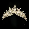 Elegant gold crystal crown with marquise gemstones and polished metal for bridal hair - Gold