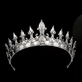 Macro shot of silver vintage gothic crown featuring fleur-de-lis metal engravings - Vintage Fleur-De-Lis Antique Silver Crown (HG-016 Antique Silver)