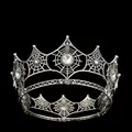Gothic silver spider web tiara with sparkling crystals for bridal or costume party wear - Antique Silver With White Rhinestone