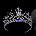 Barok spinnenweb kroon met blauwe strass steentjes en zilveren legering voor Halloween - Antiek Zilver Blauw