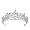 Elegant silver bridal crown with intricate crystal rhinestones and side fixing holes - Silver With White