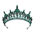Gothic black crown with emerald green rhinestones and skull design for Halloween queen - Green