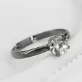 Adjustable silver-plated bridal ring featuring a sparkling round zircon in gunmetal gray - Women's Ring / Gun Black