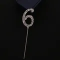 Decorazione per torta numero 6 in argento con strass scintillanti e supporto in metallo - Numero 6 / Argento