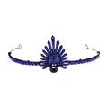 Gothic black skull crown tiara with blue rhinestones for Halloween party queen costume - Royal Blue Style (HG-009)