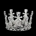 Macro shot of silver vintage tiara with crystal bow details and hollow metal textures - Silver (HG-003)