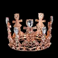 Close-up of rose gold alloy mini crown with teardrop crystals and bow detailing - Rose Gold (HG-003)