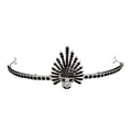 Detail van de gotische kroon met zwarte strassteentjes en punk schedel element - Zilveren Basis met Zwarte Strass Stijl (HG-009)