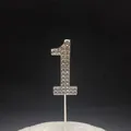 Decorazione per torta di compleanno numero 1 in metallo argento con strass lucidi - Numero 1 / Argento