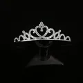 Elegant silver bridal tiara with heart-shaped crystal rhinestones on black background - Silver (HG-148)