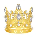 Elegant gold crown with crystal heart and pearls for cake decoration and parties - Gold+White