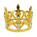 Mini golden alloy heart crown with sparkling rhinestones for birthday party and hair decor - Gold + White Zirconia