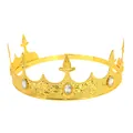 Vintage gold royal crown with baroque relief patterns and crystal gemstones for men - Gold Base White Gemstone