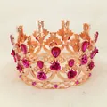 Rose gold round crown for girls featuring vibrant pink gems and delicate rose details - Rose Gold with Magenta Flower (HG-033)