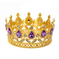 Corona dorata per torta con strass viola a goccia e cristalli bianchi per bambini - Base Oro Pietra a Goccia d'Acqua Viola