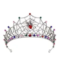 Gothic spider web crown with multi-colored rhinestones and a central red gem detail - Colorful