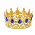 Corona dorata per torta con gemme blu a goccia e strass bianchi brillanti decorativi - Base Oro Pietra a Goccia d'Acqua Blu Reale