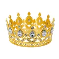 Elegante corona dorata con strass scintillanti e cristalli a forma di goccia per torte - Base Oro Pietra a Goccia d'Acqua Bianca