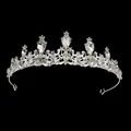 Elegant bridal silver tiara crown with pear-cut crystals for wedding ceremonies - Silver