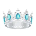 Dettaglio della tiara argento con gemme a goccia celeste e strass bianchi incastonati - Argento + Strass Blu Lago