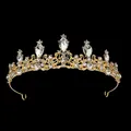 Elegant gold bridal crown with sparkling crystal rhinestones for weddings and parties - Gold White
