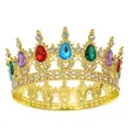 Corona da sposa barocca dorata con strass colorati e gemme a forma di goccia - Oro + Goccia Multicolore