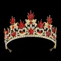 Couronne de mariée baroque avec gemmes rouges et cristaux sur cadre doré - Style Baroque (HG-214) / Or+Rouge
