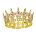Dettaglio della corona dorata con cristalli rosa a goccia e piccoli strass luminosi - Oro + Goccia Rosa
