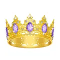 Corona barocca dorata con cristalli viola a goccia e diamanti per matrimoni - Oro + Strass Viola