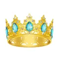 Dettaglio di corona barocca dorata con gemme blu a goccia e cristalli bianchi - Oro + Strass Blu Lago