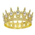 Corona da sposa barocca dorata con strass colorati a goccia e incisione cava elegante - Oro + Goccia Bianca
