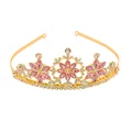 Macro detail of golden snowflake crown with pink floral crystals and white rhinestones - Snowflake Rhinestone Tiara / Gold + Pink (HG-243)