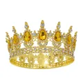 Corona tonda barocca dorata con cristalli gialli a goccia e strass bianchi scintillanti - Oro + Goccia Giallo Oro