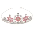 Sparkling pink floral crystal crown for girls with silver snowflake rhinestone details - Snowflake Rhinestone Tiara / Silver + Pink (HG-243)
