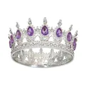 Vintage bridal crown with purple teardrop crystals and sparkling rhinestones in silver finish - Silver + Purple